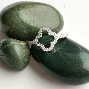 New, Sterling Silver CZ Open Clover Flower Ring sz 6